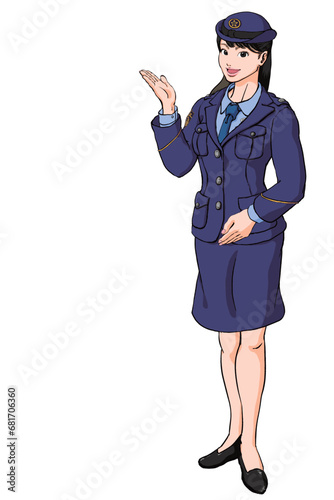 笑顔でご案内する若い女性警察官