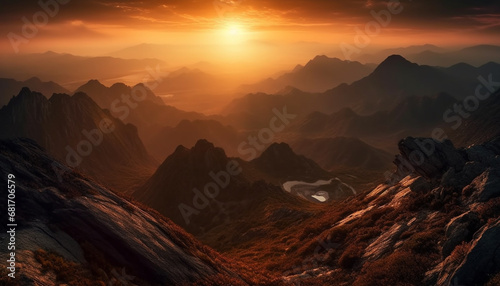 Majestic mountain range  tranquil scene  panoramic beauty in nature generated by AI