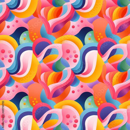 Vibrant Abstract Overlapping Shapes Pattern, Colorful Retro Design, Seamless Background for Textiles, Wallpaper