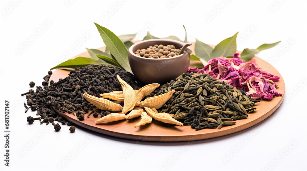 Fototapeta premium Fragrant Tea Selection: Isolated Leaves
