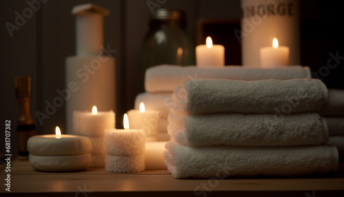 Luxury spa treatment with candlelight, aromatherapy, and massaging towel generated by AI
