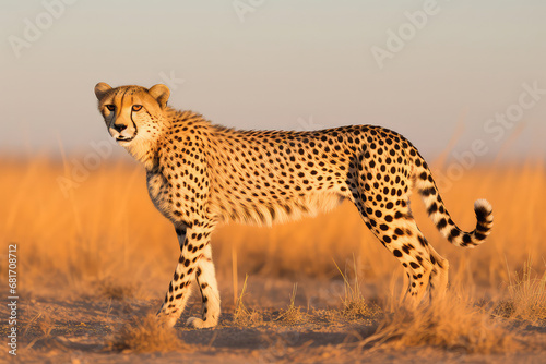 A dynamic and action-packed photograph of a cheetah sprinting across the grassland, showcasing its speed and agility. The motion blur and intense energy create a visually compelling and aesthetically