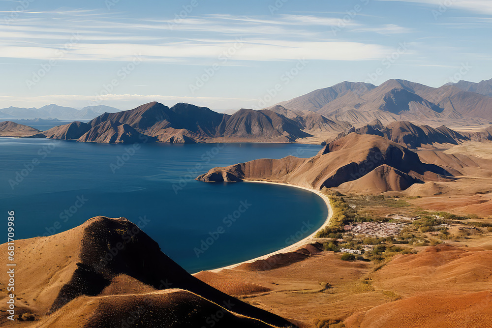 Fototapeta premium A mesmerizing photograph showcasing the unique wildlife, volcanic landscapes, and pristine beaches of the Galapagos Islands. Exploring this natural paradise allows you to encounter endemic species, sn