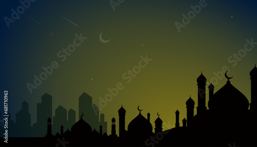 Mosque silhouette background. Abstract mosque background. Islamic background. Mosque vector design illustration. © hefni