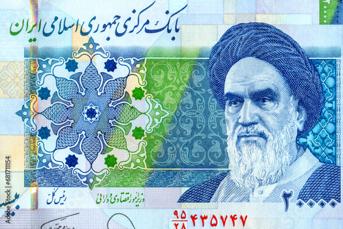 Ayatollah Ruhollah Khomeini. Portrait from Iran Banknotes