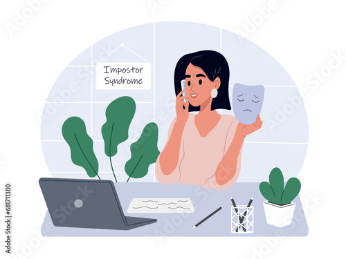 A woman with imposter syndrome works in an office.