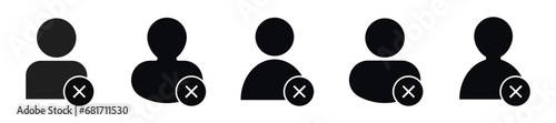 Black human silhouette with red cross. Deleted or blocked web user interface with vector offline warning