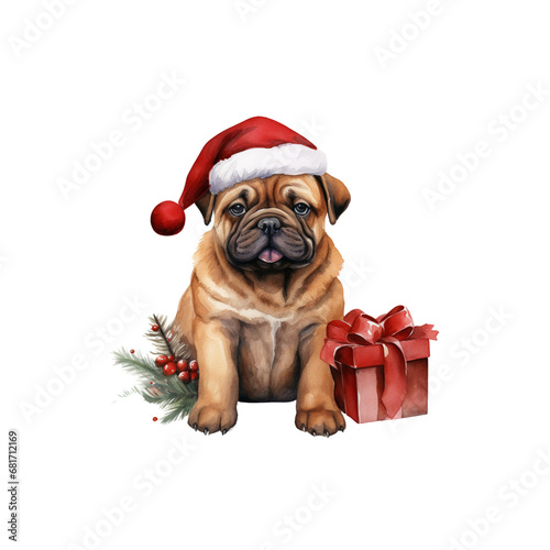 Watercolor picture of Christmas dog © wilaiwan