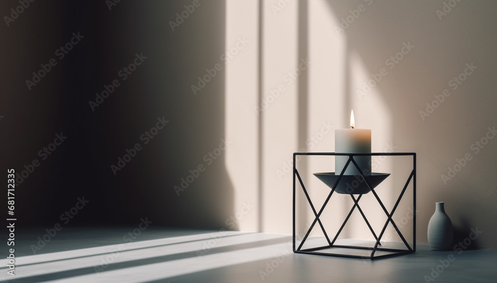Glowing candle illuminates modern apartment comfortable, elegant living room generated by AI
