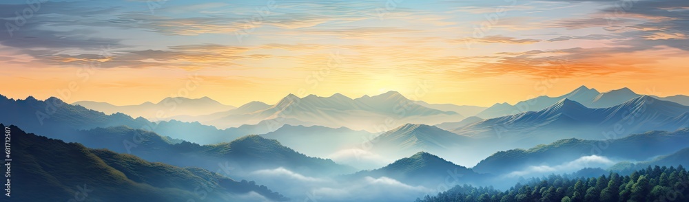 sunrise over high mountains landscape Generative AI