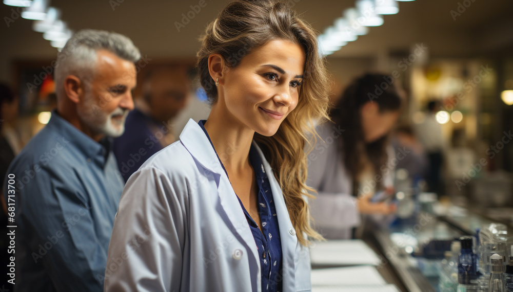 Fototapeta premium A group of smiling adults in a successful business office generated by AI