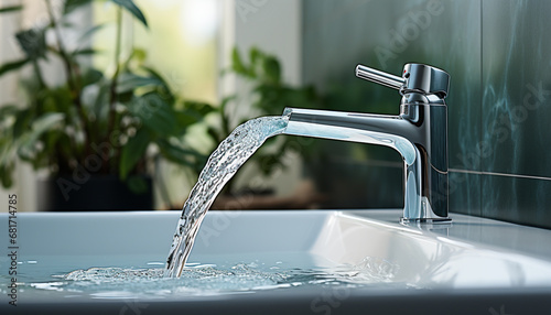 Freshness flowing from faucet  clean water splashing in sink generated by AI