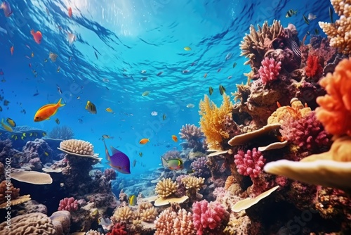 Colorful coral reef and fish in the Red Sea. Egypt, Underwater life of the Red Sea. Colorful and beautiful underwater world, AI Generated