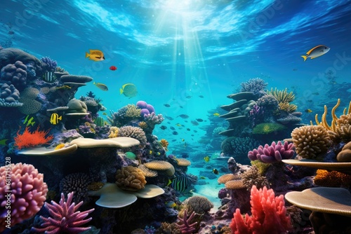 Underwater view of coral reef and tropical fish. Underwater world, Underwater life of the Red Sea. Colorful and beautiful underwater world, AI Generated