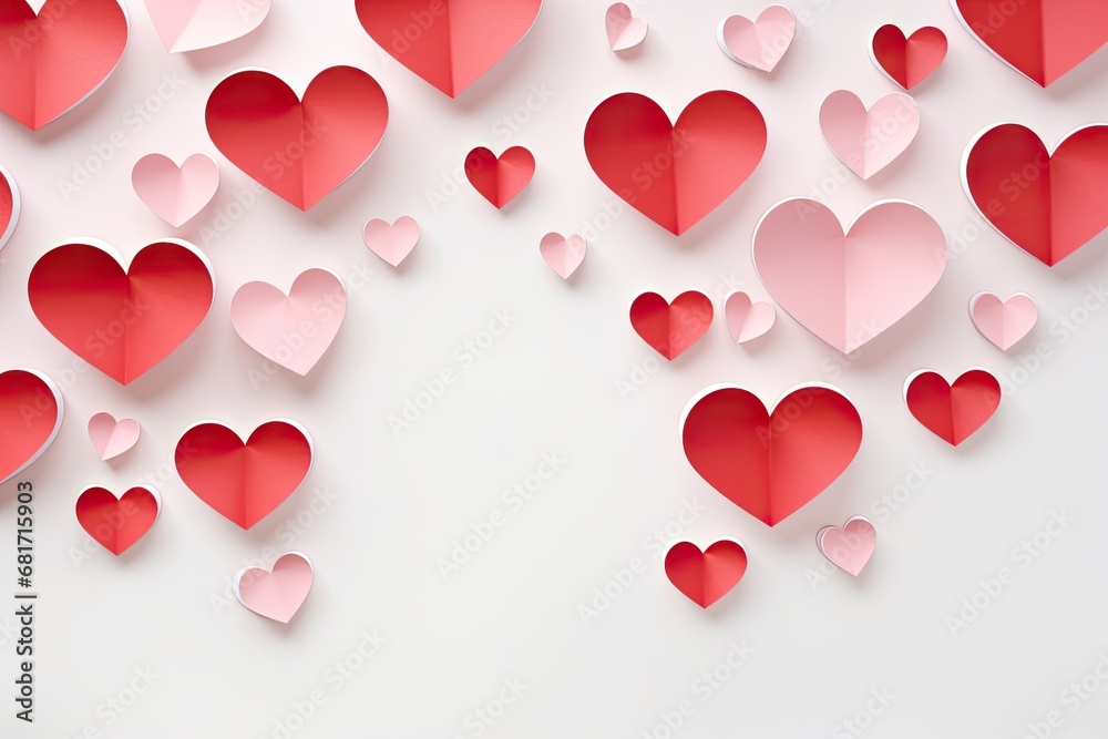 Valentine's day background with paper hearts. 3d rendering, Valentines day or Appreciation theme with paper craft hearts, AI Generated