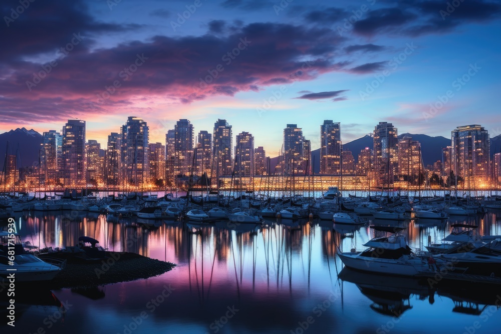 Hong Kong city at night, Hong Kong cityscape with harbor and boats, Vancouver in Canada, AI Generated Hong Kong city at night, Hong Kong cityscape with harbor and boats, Vancouver in Canada, AI Generated