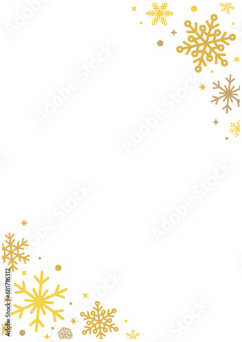 gold snow snowflake frame winter holiday season celebrate christmas sparkling beautiful luxury vector illustration graphic design banner border corner poster