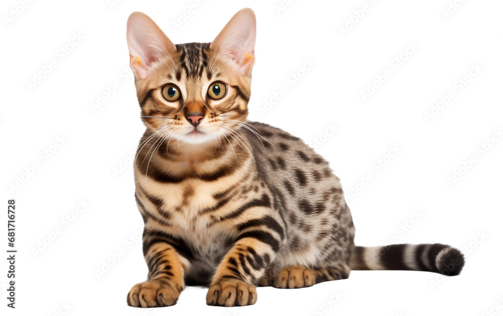 Amazing Bengal Beautiful Cat with Tail Isolated on Transparent Background PNG.