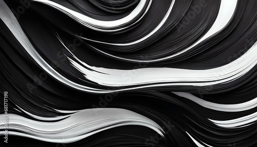 white black paint background texture with brush strokes, 3D illustration black seamless pattern waves and shadow. Wall decorative panel
