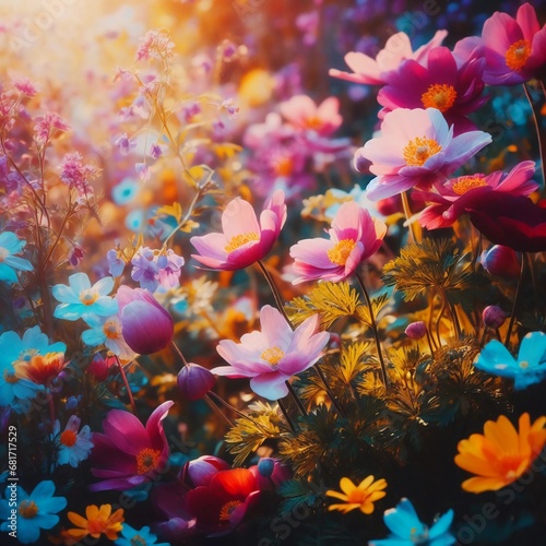 Colourful flowers in the wonderland forest © alhaitham