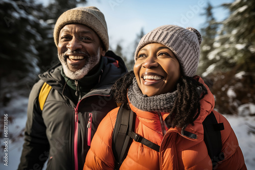 Winter Laughter - Middle-Aged African American Couple Enjoying Snow