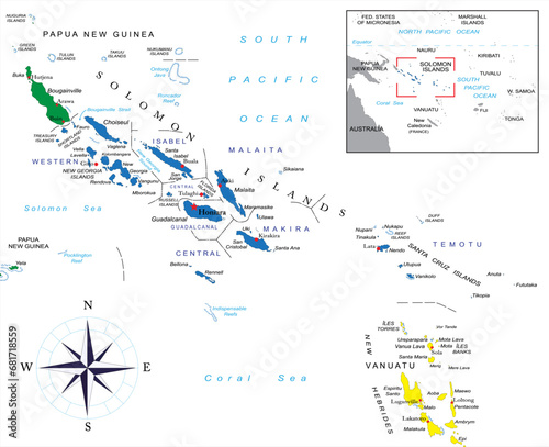 Solomon islands highly detailed political map photo