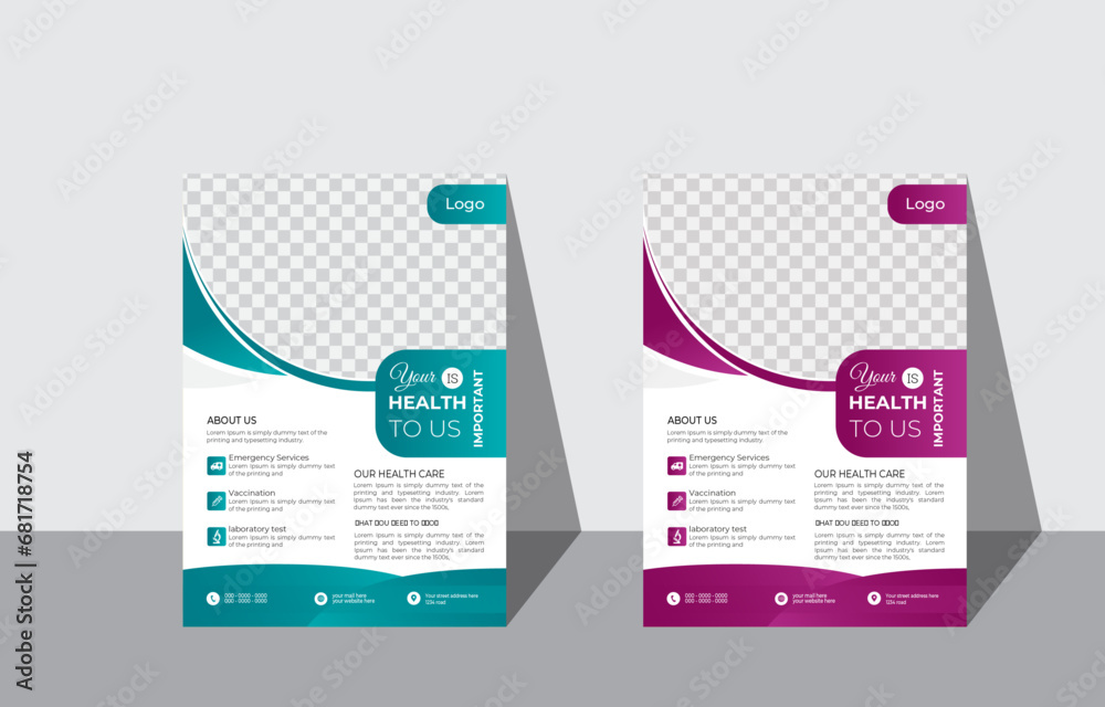 Modern Medical weight loss Flyer Template Design, Cover a4 with vertical layout, Healthcare brochure with space for photo collage and text, leaflets decoration for printing vector illustration - obrazy, fototapety, plakaty 