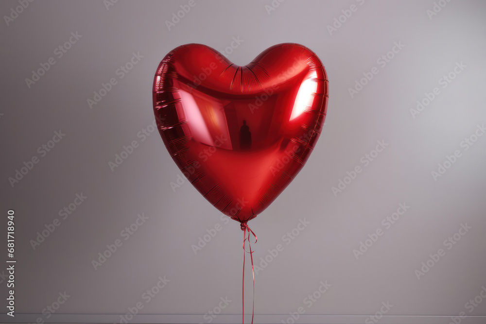 A Shiny Red Heart-Shaped Balloon Against a Minimalist Background A Shiny Red Heart-Shaped Balloon Against a Minimalist Background