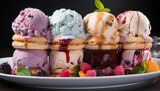 Indulgent ice cream sundae with fresh berries and chocolate sauce generated by AI