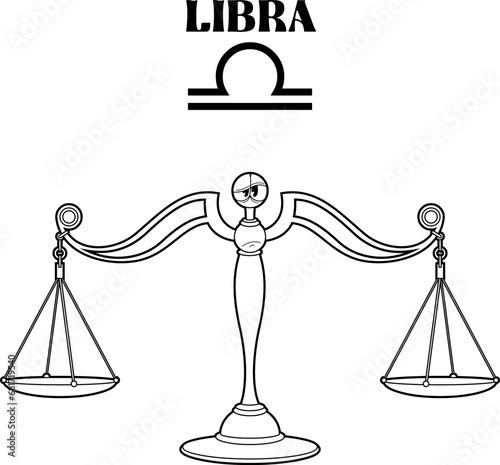 Outlined Libra Cartoon Character Horoscope Zodiac Sign. Vector Hand Drawn Illustration Isolated On Transparent Background