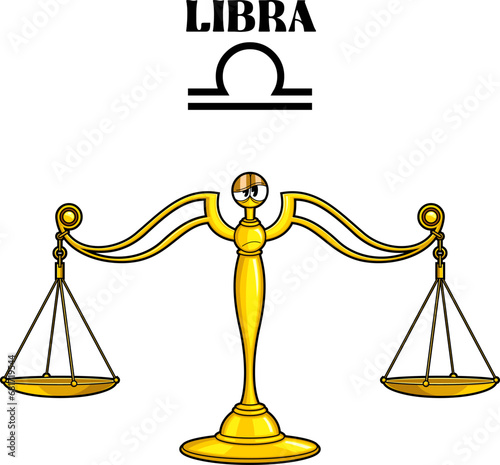 Libra Cartoon Character Horoscope Zodiac Sign. Vector Hand Drawn Illustration Isolated On Transparent Background