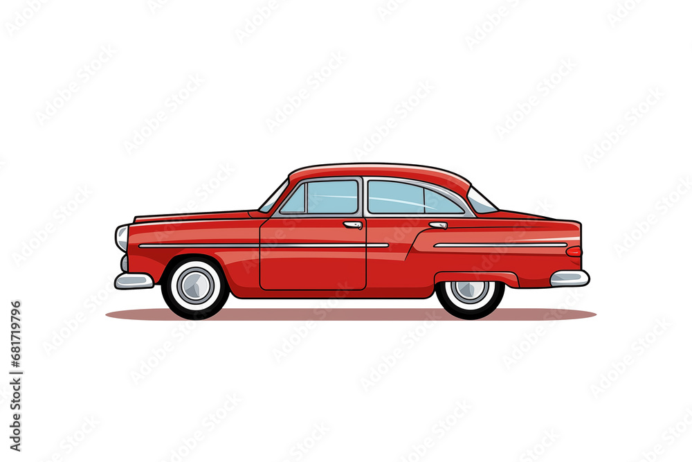 Drawn red retro car isolated on transparent background. PNG file. Generative AI.