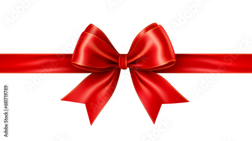 Red gift ribbon and bow isolated on transparent background. PNG file. Generative AI.