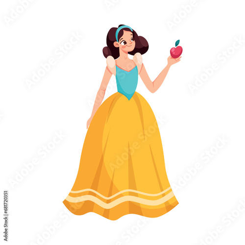 Snow White with Apple as Fairytale Character Vector Illustration