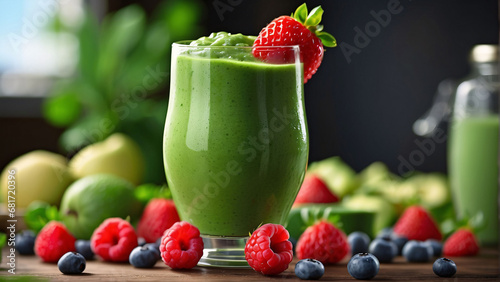 smoothies made from fresh vegetables  fruits and berries. a green drink that is good for your health. body cleansing 