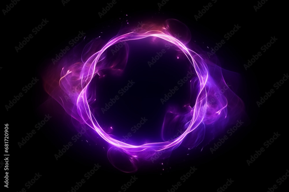 purple yellow color glowing geometric smoke circle on black background - obrazy, fototapety, plakaty 