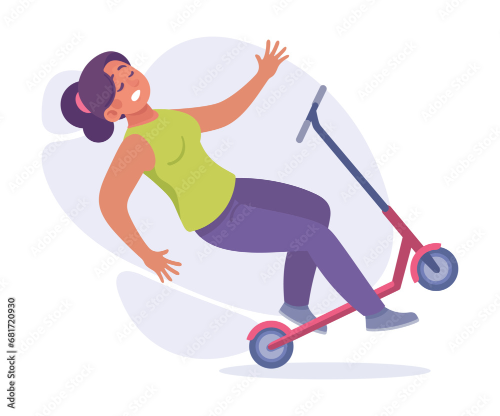 Obraz premium Falling Young Woman Character Slip on the Ground Vector Illustration
