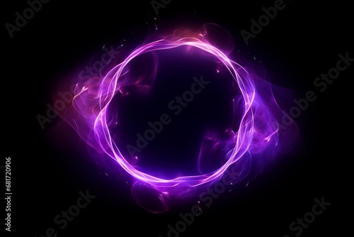 purple yellow color glowing geometric smoke circle on black background photo
