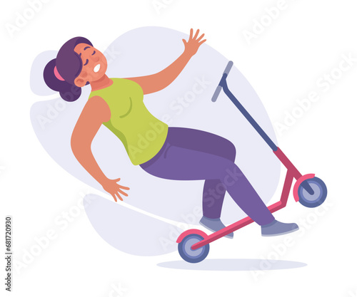 Falling Young Woman Character Slip on the Ground Vector Illustration