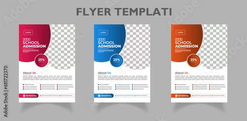 Modern and abstract School/College/University Admission flyer set | Kids back to school education admission flyer poster template | Abstract shapes admission flyer | Gradients | (ID: 681722370)