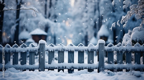 A fence blanketed in snow