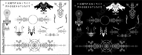 Vektor Set: Magische Wikinger Runen, Tattoos, Symbole und Ornamente photo