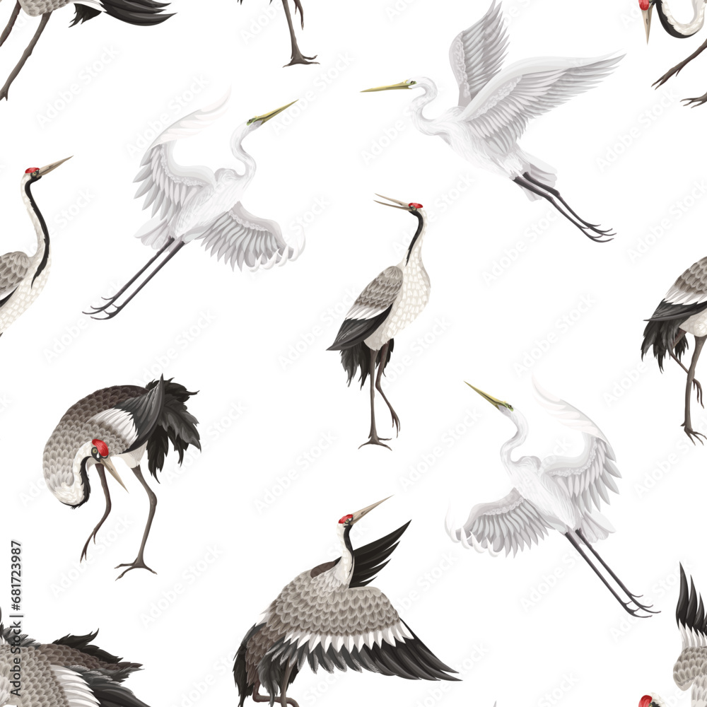 Fototapeta premium Seamless pattern with dancing crenies and herons. Vector.