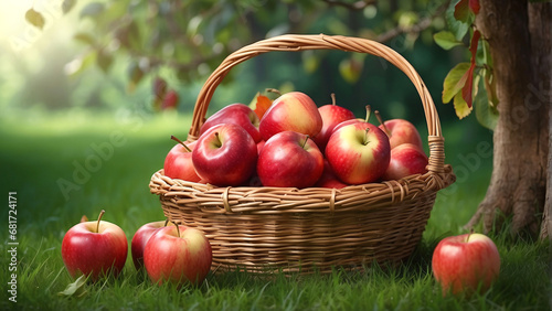 Organic Apples in the Basket.Orchard.Garden.