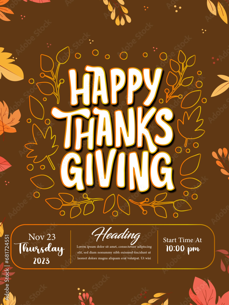 Happy Thanksgiving day Poster and Vacter and party time change and brown color party posterv design. Happy Thanksgiving day Poster and Vacter and party time change and brown color party posterv design.