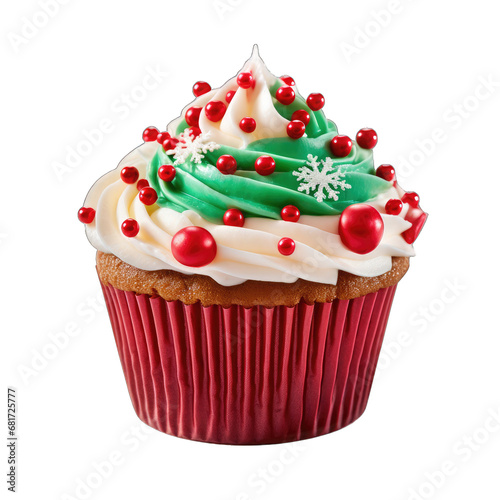 A Single Vibrant Holiday-Themed Cupcake- Isolated On A White Background