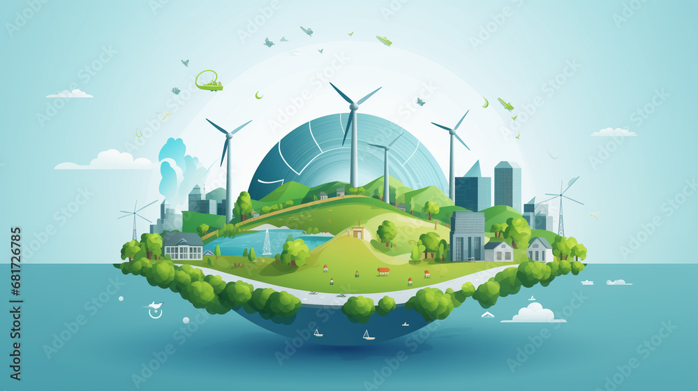 green planet with city