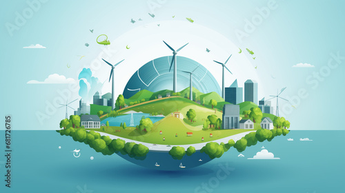 Obraz na płótnie green planet with city w salonie