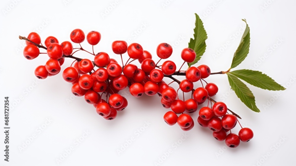 sprig of red rowan on a white background. sprig of red rowan on a white background.