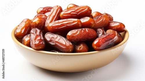 A bowl of pitted dates isolated on a white background